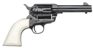 Taylors & Company 200059 1873 Cattleman Outlaw Legacy 357 Mag Caliber with 4.75" Barrel, 6rd Capacity Cylinder, Overall Blued Engraved Finish Steel & Ivory Synthetic Grip