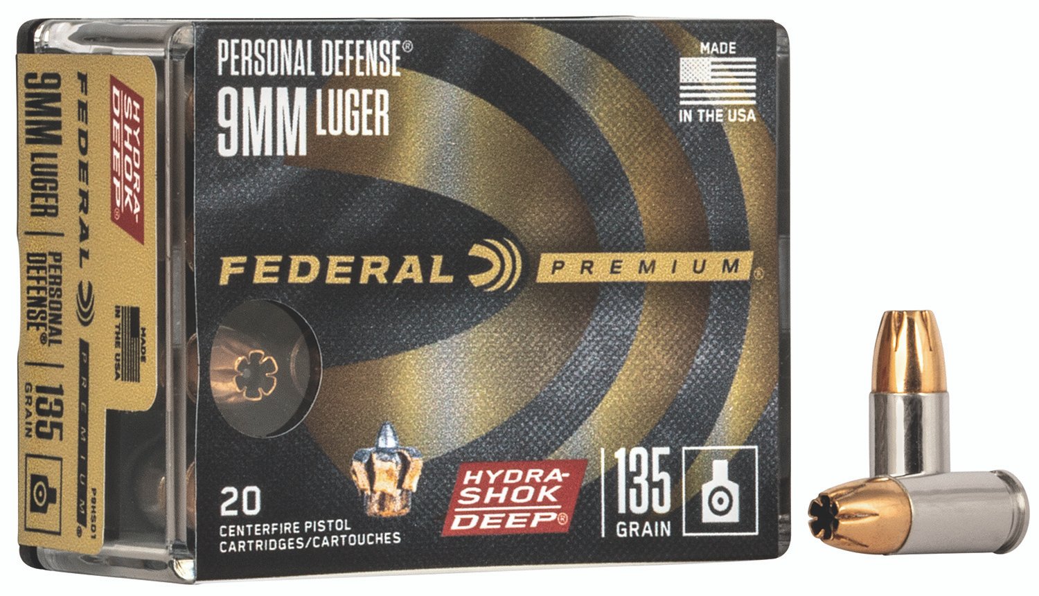 Federal P9HSD1 Premium Personal Defense 9mmLuger 135gr Hydra-Shok Deep Hollow Point 20 Per Box/10 Case