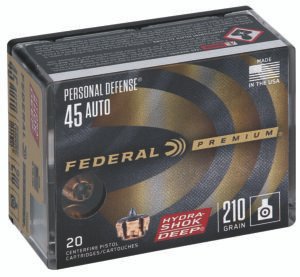 Federal P45HSD1 Premium Personal Defense 45ACP 210gr Hydra-Shok Deep Hollow Point 20 Per Box/10 Case