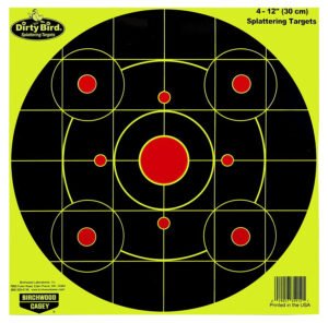 Birchwood Casey 35925 Dirty Bird  12" Bullseye Paper Hanging Pistol/Rifle Black/Yellow 25 Per Pkg