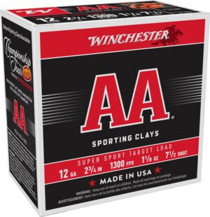 Winchester Ammo AASC127 AA Super Sport Sporting Clay 12Gauge 2.75" 1 1/8oz 7.5Shot 25 Per Box/10 Case