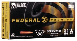 Federal GM224VLKBH2 Premium Gold Medal 224Valkyrie 80.5gr Berger Open Tip Match 20 Per Box/10 Case