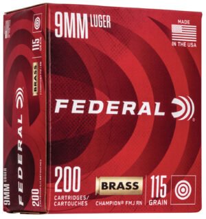 Federal WM51992 Champion Training 9mmLuger 115gr Full Metal Jacket 200 Per Box/5 Case