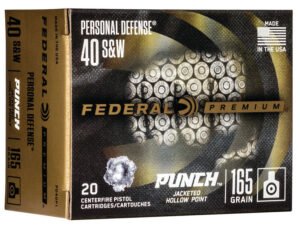 Federal PD40P1 Punch Personal Defense 40S&W 165gr Jacketed Hollow Point 20 Per Box/10 Case