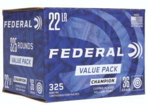 Federal 725 Champion Training Value Pack 22LR 36gr Copper Plated Hollow Point 325 Per Box/10 Case