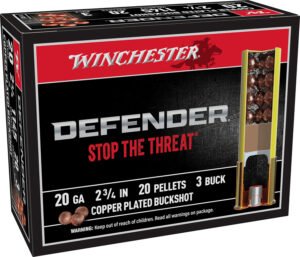 Winchester Ammo SB203PD Defender  20Gauge 2.75" 20Pellets Copper Plated 3Buck Shot 10 Per Box/10 Case