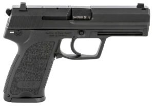 HK 81000309 USP V1 SA/DA 9mm Luger Caliber with 4.25" Barrel, 10+1 Capacity, Overall Black Finish, Serrated Trigger Guard Frame, Serrated Steel Slide & Polymer Grip Includes 2 Mags