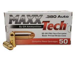MaxxTech PTGB380B Brass Pistol  380ACP 95gr Full Metal Jacket 50 Per Box/20 Case