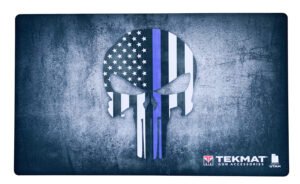 TekMat TEK42BLUELINE Blue Line Punisher Door Mat Multi Color Rubber 42" Long Blue Line Punisher Skull