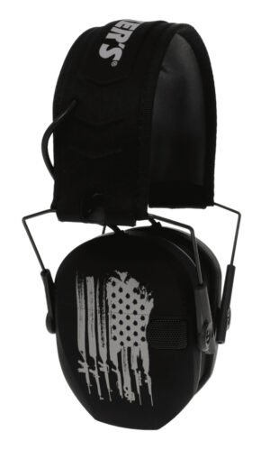 Walker's WPRSEMFSFLG Razor Slim Electronic Freedom Muff 23 dB Over the Head Black w/Distressed U.S Flag Polymer