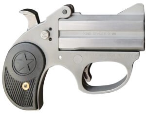 Bond Arms BASRS Stinger  9mm Luger 2rd 2.5" Matte Stainless Steel Double Barrel & Frame, Rebounding Hammer, Blade Front/Fixed Rear Sights, Black Rubber Grip, Manual Safety