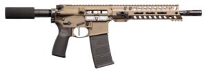 Patriot Ordnance Factory 01803 Minuteman DI 5.56x45mm 30+1 10.50" Nitride Treated Chrome Moly Barrel, 9" M-LOK Handguard, Patriot Brown Cerakote Receiver, Black Synthetic Buffer Tube, Black MFT Grips