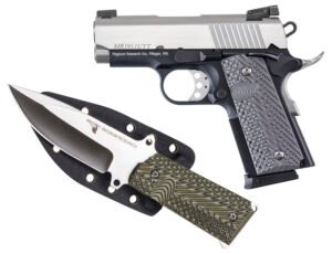Kahr Arms DE1911UTTK Desert Eagle 1911 U w/1911 Knife 45 ACP 6+1 3" Stainless Serrated Slide, Two-Tone w/Black Finish Aluminum Frame w/Beavertail, Black/Gray G10 Grips