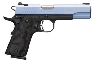 Browning 051989492 1911-380 Black Label Full Size Frame 380 ACP 8+1, 4.25" Matte Stainless Steel Barrel, Polar Blue Cerakote Serrated Aluminum Slide, Matte Black Polymer Frame w/Beavertail