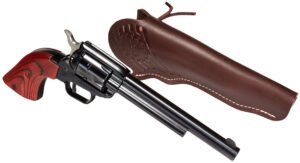 Heritage Mfg RR22B6LHOL Rough Rider  22 LR 6 Shot 6.50" Black Oxide Barrel, Frame & Cylinder, Cocobolo Grips Features Hunter Debossed Leather Holster