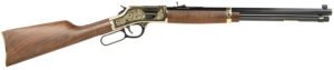 Henry H006GCD Deluxe Side Gate  Full Size 45 Colt (Long Colt) 10+1 20" Blued Octagon Barrel, Polished Brass Engraved Receiver, Drilled & Tapped, Fixed American Walnut Stock Ambidextrous