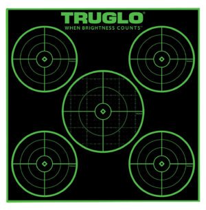 TruGlo TG11A25 Tru-See 5-Bull Target Self-Adhesive Heavy Paper Black/Green 12"x12" 5-Bullseye 25 Pack