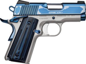 Kimber Mfg, Inc 3200362 Ultra II  45 ACP 7+1 3" Stainless Match Grade Barrel, Engraved Sapphire Blue PVD Serrated Stainless Steel Slide, Satin Silver Aluminum Frame w/Beavertail, G10 Grip