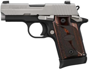 Sig Sauer 9389TXR3AMBI P938  Micro-Compact Frame 9mm Luger 6+1/7+1 3" Black Steel Barrel, Bead Blast Serrated Stainless Steel Slide, Black Anodized Aluminum Frame w/Beavertail, Rosewood Hogue Grip