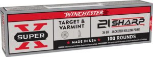 Winchester Ammo X21JHP Super X  21Sharp 34gr Jacketed Hollow Point 100 Per Box/20 Case