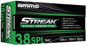 Ammo Inc 38158TMCSTRKGRN50 Streak Visual (GREEN)  38Special 158gr Total Metal Case 50 Per Box/20 Case
