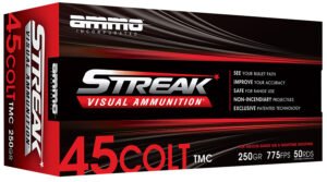 Ammo Inc 45C250TMCSTRKRED50 Streak Visual (RED)  45Colt 250gr Total Metal Case 50 Per Box/20 Case