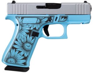 Glock UX4350204FRDAISYBLUE G43X FR Miss Daisy Slim Sub-Compact Frame 9mm 10+1 3.41" Black GMB Barrel, Serrated Steel Slide, Blue Cerakote Polymer Frame w/Black Daisy Laser Engraving Grip, Front Rail