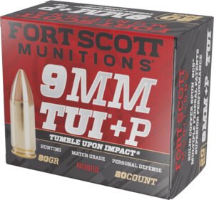 Fort Scott Munitions 9MM+P-080-SCV Tumble Upon Impact (TUI)  9mm+P 80gr Solid Copper Spun 20 Per Box/25 Case