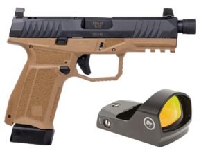 AREX DELTA X TACTICAL 9MM 1X17RD 1X19RD SUPPRESSOR HEIGHT SIGHTS 5X OPTICS PLATES FDE WITH CRIMSON TRACE RED DOT