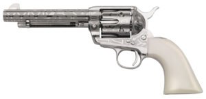 Taylors & Company 200060 1873 Cattle Brand 357 Mag Caliber with 5.50"  Barrel, 6rd Capacity Cylinder, Overall Nickel-Plated Engraved Finish Steel & Ivory Synthetic Grip