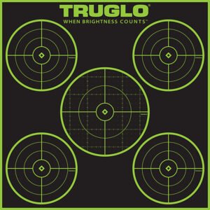 TruGlo TG11A12 Tru-See 5-Bull Target Self-Adhesive Heavy Paper Black/Green 12"x12" 5-Bullseye 12 Pack