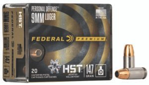 Federal P9HST2S Premium Personal Defense 9mmLuger 147gr HST Jacketed Hollow Point 20 Per Box/10 Case