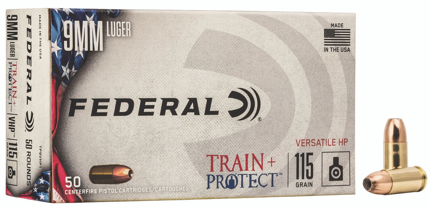 Federal TP9VHP1 Train + Protect 9mmLuger 115gr Versatile Hollow Point 50 Per Box/10 Case