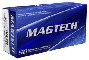 Magtech 9G Range/Training  9mmLuger 147gr Full Metal Jacket Flat Subsonic 50 Per Box/20 Case