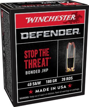 Winchester Ammo S40SWPDB1 Defender  40S&W 180gr Bonded Jacket Hollow Point 20 Per Box/10 Case