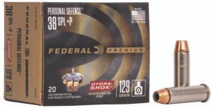 Federal P38HS1 Premium Personal Defense 38Special+P 129gr Hydra-Shok Jacketed Hollow Point 20 Per Box/25 Case