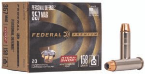 Federal P357HS1 Premium Personal Defense 357Mag 158gr Hydra-Shok Jacketed Hollow Point 20 Per Box/25 Case