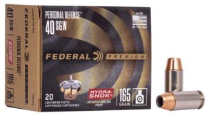 Federal P40HS3 Premium Personal Defense 40S&W 165gr Hydra-Shok Jacketed Hollow Point 20 Per Box/25 Case