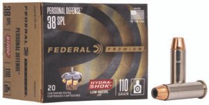 Federal PD38HS3H Premium Personal Defense Low Recoil 38Special 110gr Hydra-Shok Jacketed Hollow Point 20 Per Box/10 Case