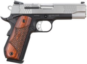 Smith & Wesson 108485 1911 E-Series 45 ACP  4.25" Barrel 8+1, Black Round Butt Scandium Frame, Satin Stainless Steel Slide, Laminate Wood Grip, Manual Grip & Thumb Safety