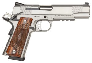 Smith & Wesson 108411 1911 E-Series 45 ACP  5" Barrel 8+1, Satin Stainless Steel Frame & Slide, Laminate Wood E Series Grip, Tactical Accessory Rail, Manual Grip & Thumb Safety