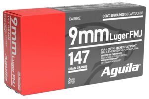 Aguila 1E097719   9mm Luger 147gr Full Metal Jacket Flat Point 50 Per Box/20 Case