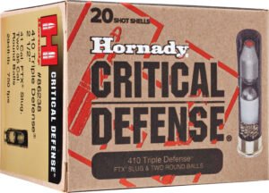 Hornady 86238 Critical Defense Triple Defense 410Gauge 2.50" 2RoundBalls/1 FTXSlug 20 Per Box/10 Case