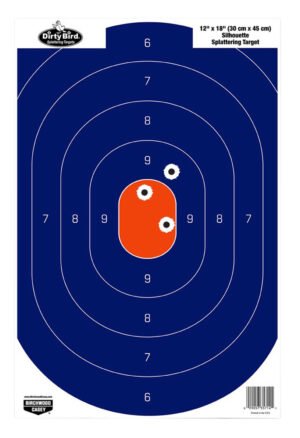 Birchwood Casey 35720 Dirty Bird  Silhouette Tagboard Hanging Pistol 12" x 18" Blue/Orange White Impact Splatter 50 Per Pkg