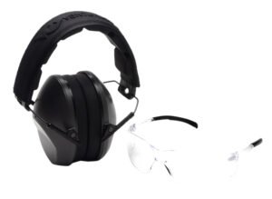 Pyramex VGCOMBO110 Low-Profile Combo Kit  Scratch Resistant Clear Lens & Frame with Rubber Temple Tips Gray Low-Profile Earmuffs