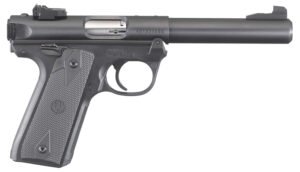 Ruger  Mark IV 22/45 22 LR 10+1, 5.50" Stainless Bull Barrel, Blued Drilled & Tapped Steel Receiver & Polymer Frame,  Black Checkered Polymer Grip Ambidextrous