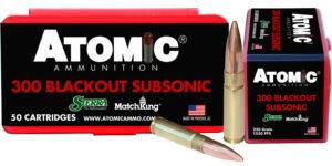 Atomic Ammunition 00465 Rifle Subsonic 300Blackout 220gr Hollow Point Boat Tail 50 Per Box/10 Case