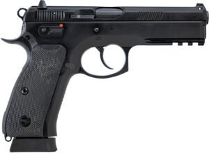 CZ-USA 89352 CZ 75 SP-01 Full Size Frame 9mm Luger 19+1 4.60" Black Steel Barrel, Black Steel Serrated Slide, Black Polycoat Steel Frame w/Beavertail & Picatinny Rail, Black Rubber Grip, Right Hand