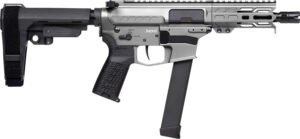 CMMG 99A290FTNG Banshee FE MkGs 9mm Luger 33+1 5" Black Nitride Threaded Barrel, M-LOK Handguard, Tungsten Cerakote Aluminum Receiver w/Picatinny Rail, Black Polymer CMMG RipBrace, CMMG Zeroed Grip