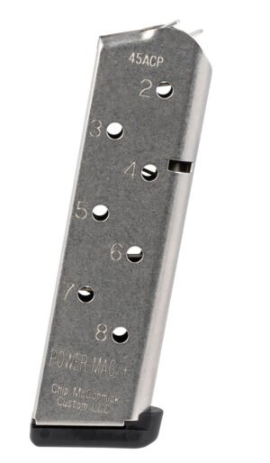 CMC Products 12131 Power Mag Plus 8rd 45 ACP Fits 1911 Government Stainless Steel w/ Black Base Pad